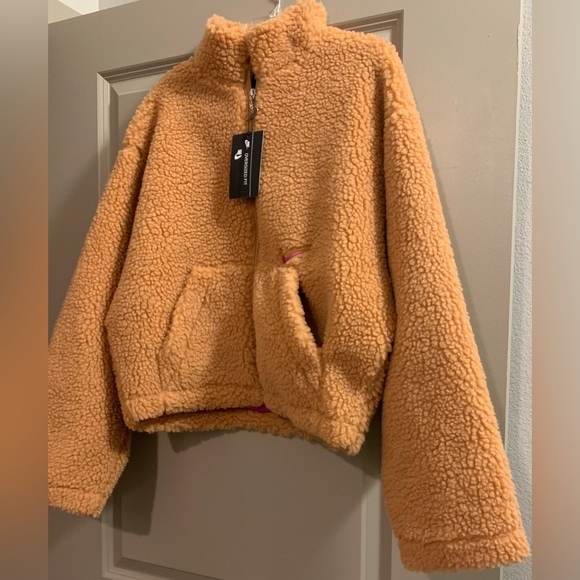 Nike Sportswear Swoosh Women's Jacket Sherpa Fleece Size Medium - Camel Brown - Picture 7 of 14